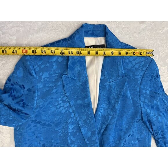 Zara Double Breasted Blue Leopard Jacquard Blazer Size Small Career Jacket - Picture 13 of 13